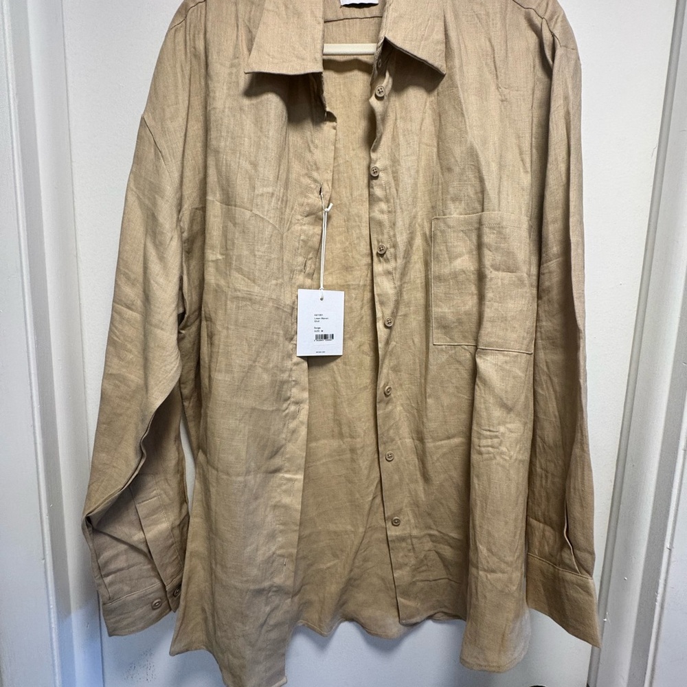 AEXAE OVERSIZED LINEN TAN BUTTON DOWN- M- NEW WITH TAGS - Picture 3 of 4